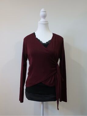 VTG RARE Abercrombie & Fitch Deep Burgundy Long Tie-up Wrap Top Maroon Red XS